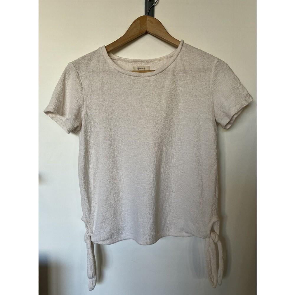 Madewell Ivory Textured Side Tie Short Sleeve Top Size XS